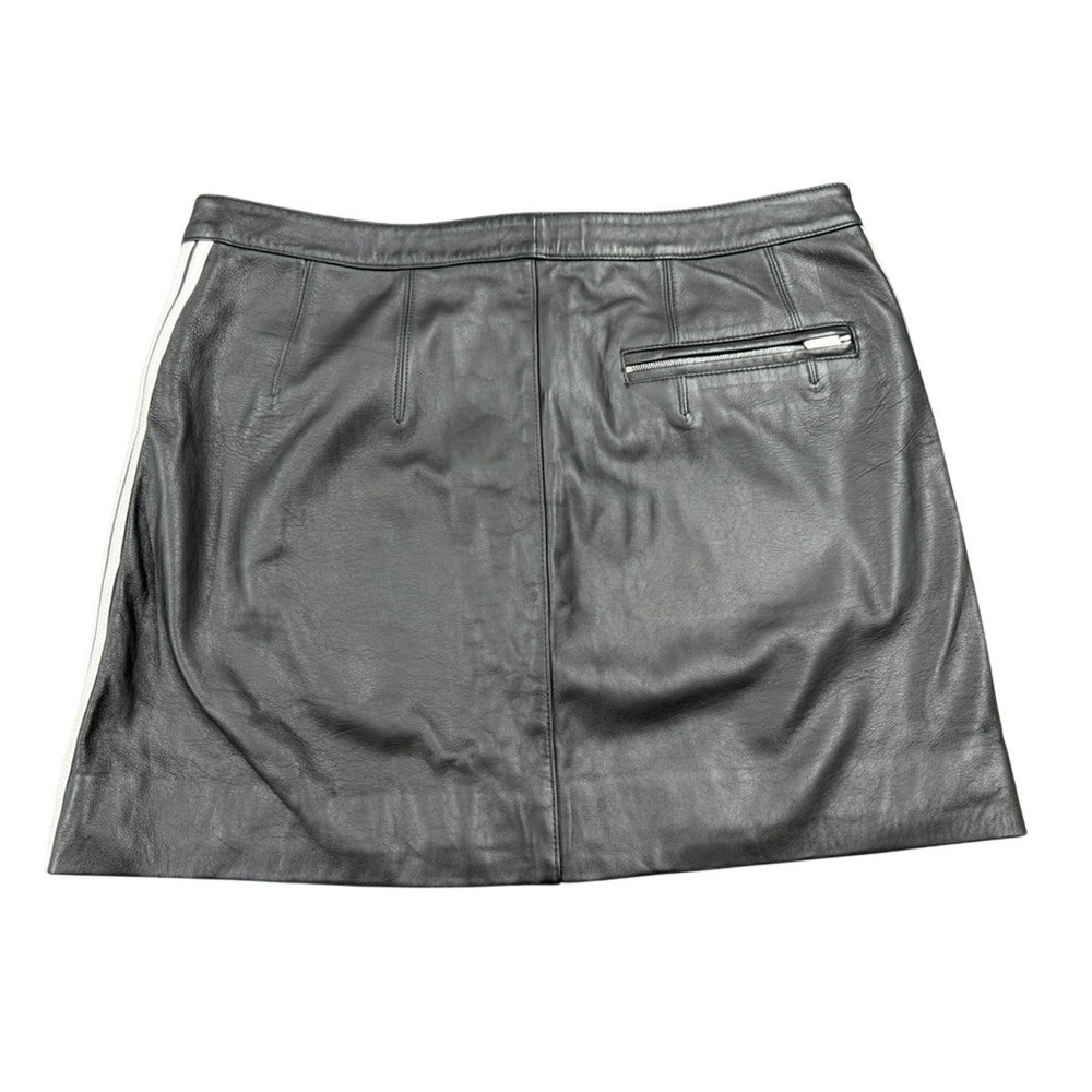 Rag & Bone Black Leather Mini Skirt White Stripes Zip Pockets SZ 10 NEW NO TAG - Picture 14 of 15